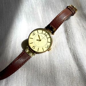 Ann Klein Ladies Classic Gold Tone Leather Band Watch